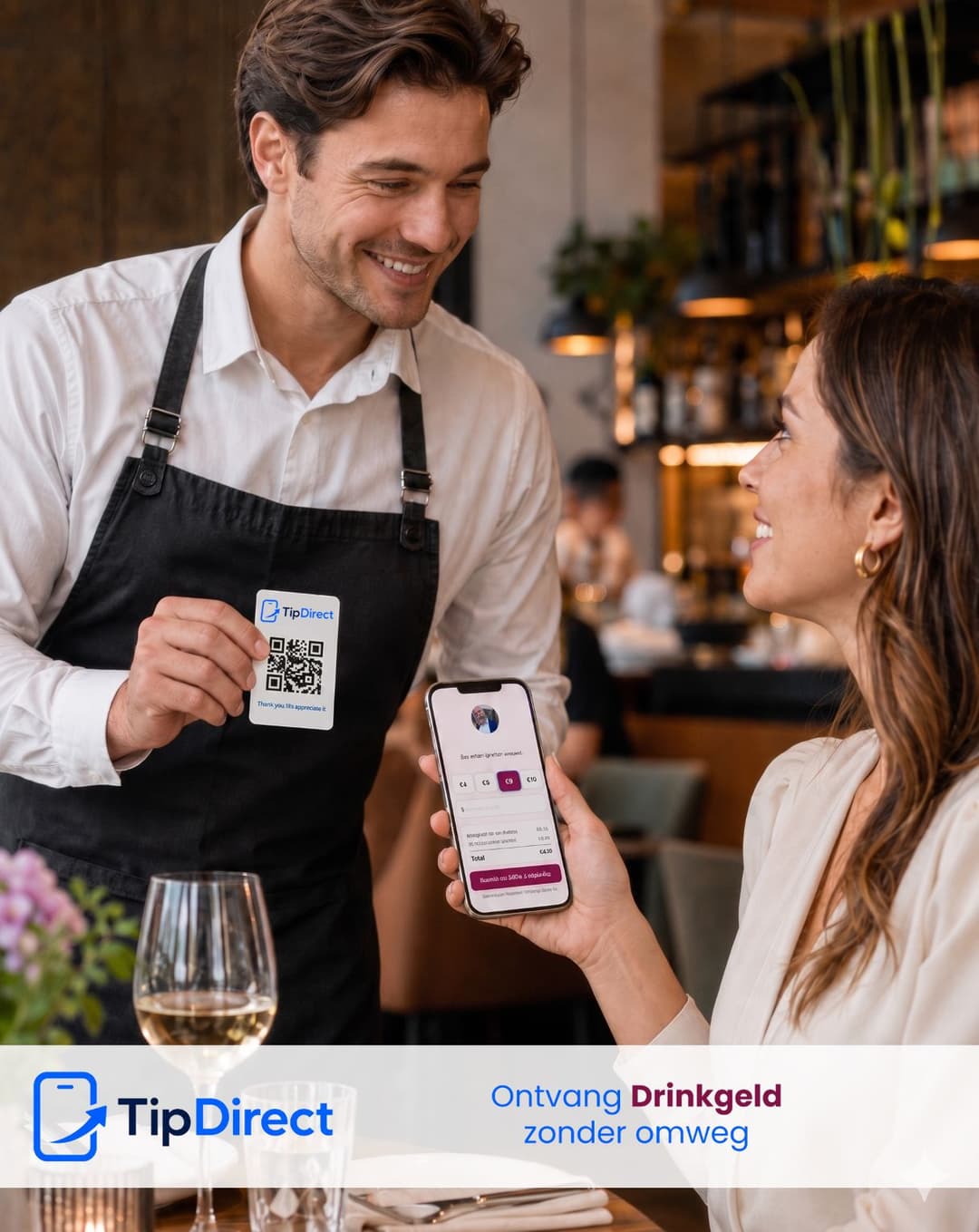 Ober met TipDirect QR-code